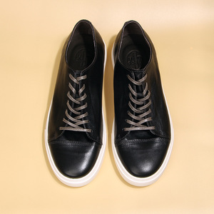 Zapatillas Casuales de Piel Genuina para Hombre, Negras con Cordones, a la Moda, Juveniles, para Caminar - Product Image 2
