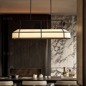 Lustre rectangulaire en tissu de style chinois 100cm 120cm 150cm avec éclairage LED pour restaurant, salon de thé, salle zen - Product Image 3