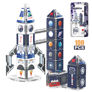 2026 Blocs de construction magnétiques en fer, version portable, thème spatial, 100 pièces, jouet de voyage, 3,75 cm, pour enfants - Product Image 1