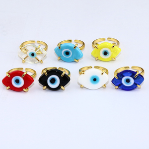 RA1146 Moda plata 18K chapado en oro Base de latón esmalte multicolor Murano vidrio azul turco mal de ojos Nazar mujeres Anillos - Product Image 3