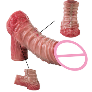 Anneau pénien en silicone FAAK avec gland et veines réalistes, manchon d'extension pour pénis, retardateur d'éjaculation, vente en gros OEM ODM, jouets sexuels pour hommes - Product Image 1