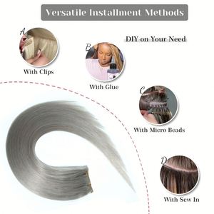 Extensiones de Cabello Humano Natural con Cutícula Intacta, Color Gris Lujoso, 100% Cabello Humano, Ultrafinas, Cabello Ruso, Doble Trama, Invisibles - Product Image 5
