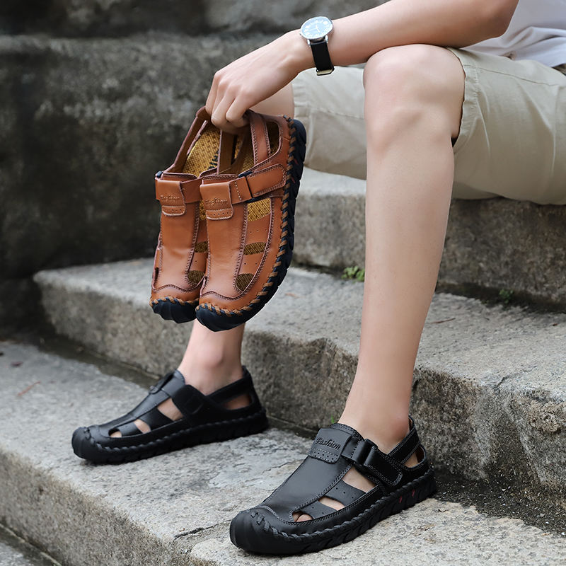 Comfortable Genuine Cow Leather Men's Sandals Outdoor Slippers
