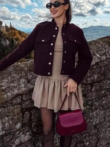 Female Streetwear O-Neck Long Sleeve Pockets Buttons Loose Coat <strong>HH</strong> 2025 Fashion <strong>Women</strong> Soft Tweed Bomber <strong>Jacket</strong> - Product Image 3