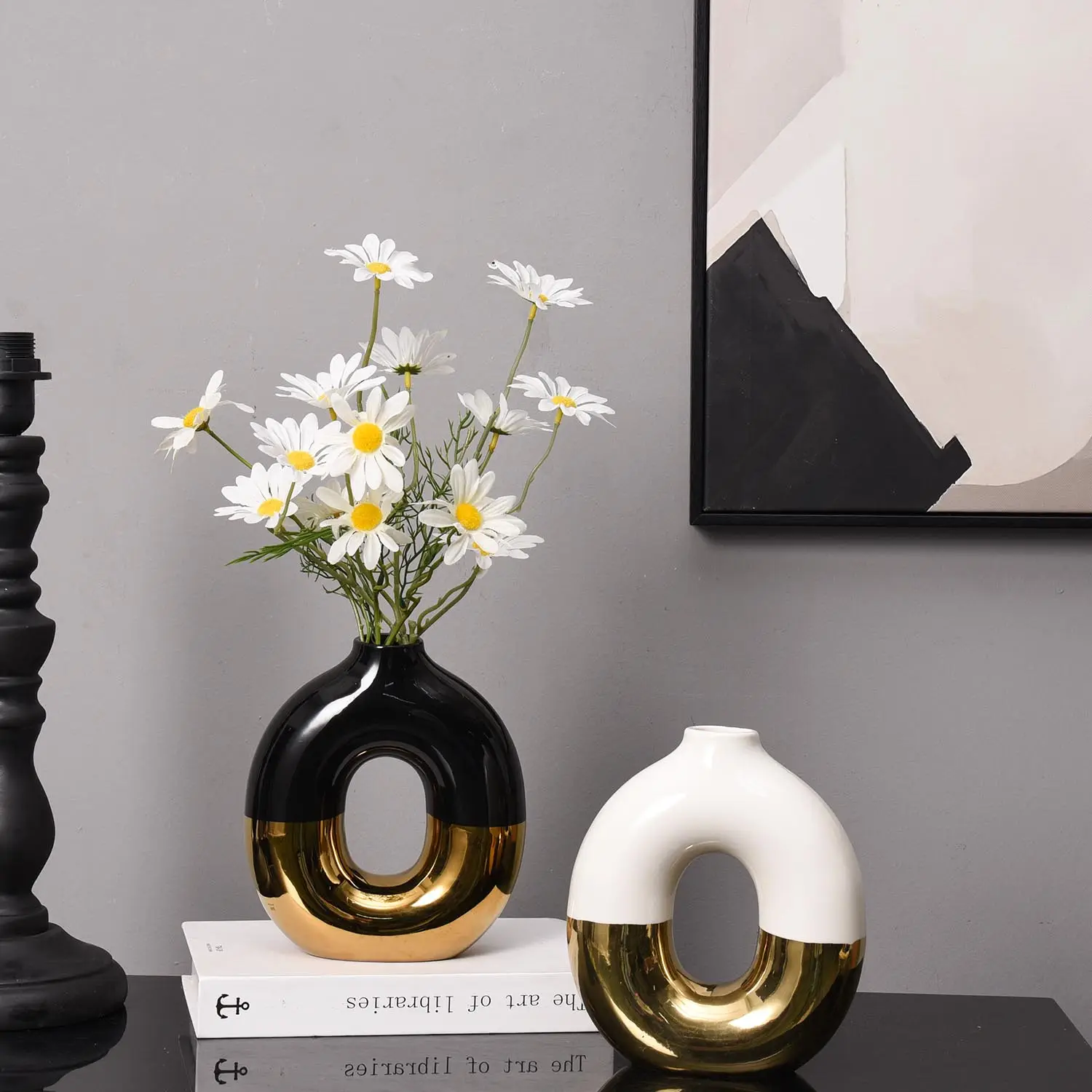 Nordique fleur séchée Arrangemet décoration de la maison accessoires bureau bureau salon luxe fleur Vase en céramique beignet Vase