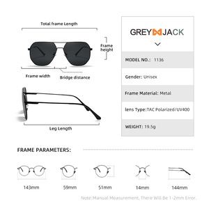 แว่นกันแดดแบบครอส บอร์เดอร์ รุ่นพิเศษสำหรับทุกเพศ กรอบโลหะสีดำ เลนส์ TAC ป้องกันรังสียูวี 400 ประเภท 3 สำหรับขับรถ - Product Image 5
