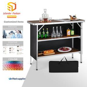 Mesa Plegable para Acampar, Mesa de <span class=keywords><strong>Bar</strong></span> Portátil de Aluminio con Estantes de Almacenamiento de 2 Niveles, Cubierta de Tela Extraíble, Mesa de Campamento Plegable - Product Image 1
