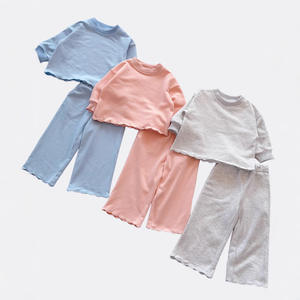 Set Autunno Inverno Genitore-Figlio, Pantaloni a Gamba Larga Tinta Unita per Ragazze, Fondo Ondulato, <span class=keywords><strong>Felpa</strong></span> a Maniche Lunghe in Cotone - Product Image 4