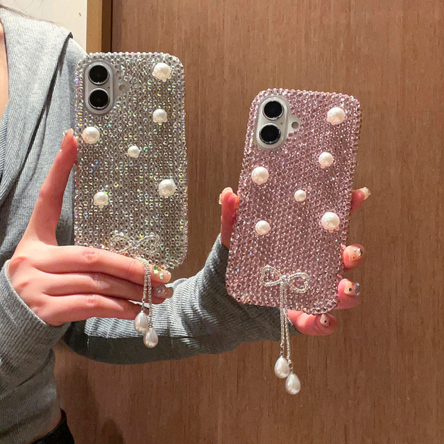 Luxurious High-End 3D Pearl Tassel Case for Apple for iPhone 15 Pro Max Women's Sparkling Diamond Mobile Phone Case Retail