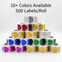 Autocollants JunKe en rouleau de papier couché résistant, motif cœur, couleur unie, estampage à chaud, 500 unités, pour cadeaux, artisanat, promotion, chocolat
