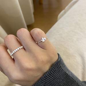 S925 Pure Silver Women's Fashion <b>Ring</b> Light Luxury Niche Design Forest Maple Leaf Tail <b>Open</b> Mouth <b>Ring</b> Layered Sweet Girl Style - Product Image 2