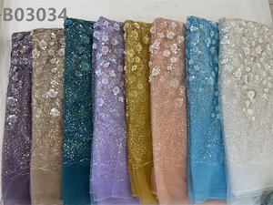 Zeytin yeşil nijeryalı boncuklu dantel kumaş kadınlar için afrika fransız tül nakış boncuk dantel kumaş elbise - Product Image 6