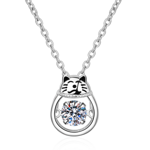 Joli <span class=keywords><strong>chat</strong></span> chanceux S925 <span class=keywords><strong>argent</strong></span> Sterling plaqué or blanc pendentif flottant Moissanite collier bijoux fins collier femmes cadeau - Product Image 1