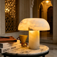 Lampe de table moderne en albâtre, design champignon minimaliste, lumière de chevet de luxe pour villa, appartement, majlis, décoration de table Ramadan Aïd