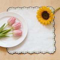 Set de table rond personnalisable en coton et lin, broderie festonnée rouge, lavable, pour mariage, fête, banquet, décoration de table