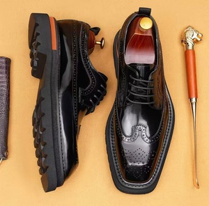 Zapatos Oxford de Cuero Genuino para Hombre, Estilo Italiano de Alta Gama, Hechos a Mano, para Boda, con Cierre Deslizante, Bordado Ligero Otoñal, Puntera de Acero - Product Image 1