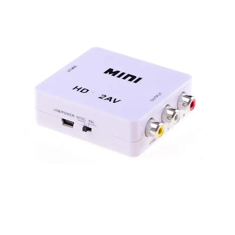 AV2HDTV CVSB L/R Video RCA AV to HDTV AV Scaler Adapter HD Video Converter Box 1080P Support NTSC PAL HDTV2AV to AV Coaxial
