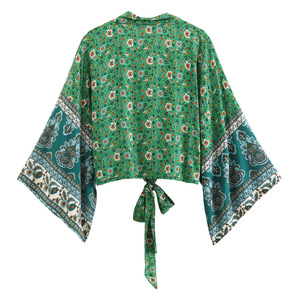 Camisa Holgada con Estampado de Moda Europea y Americana, Cuello en V, Mangas Murciélago, Estilo Bohemio, Tallas S-XL - Product Image 4