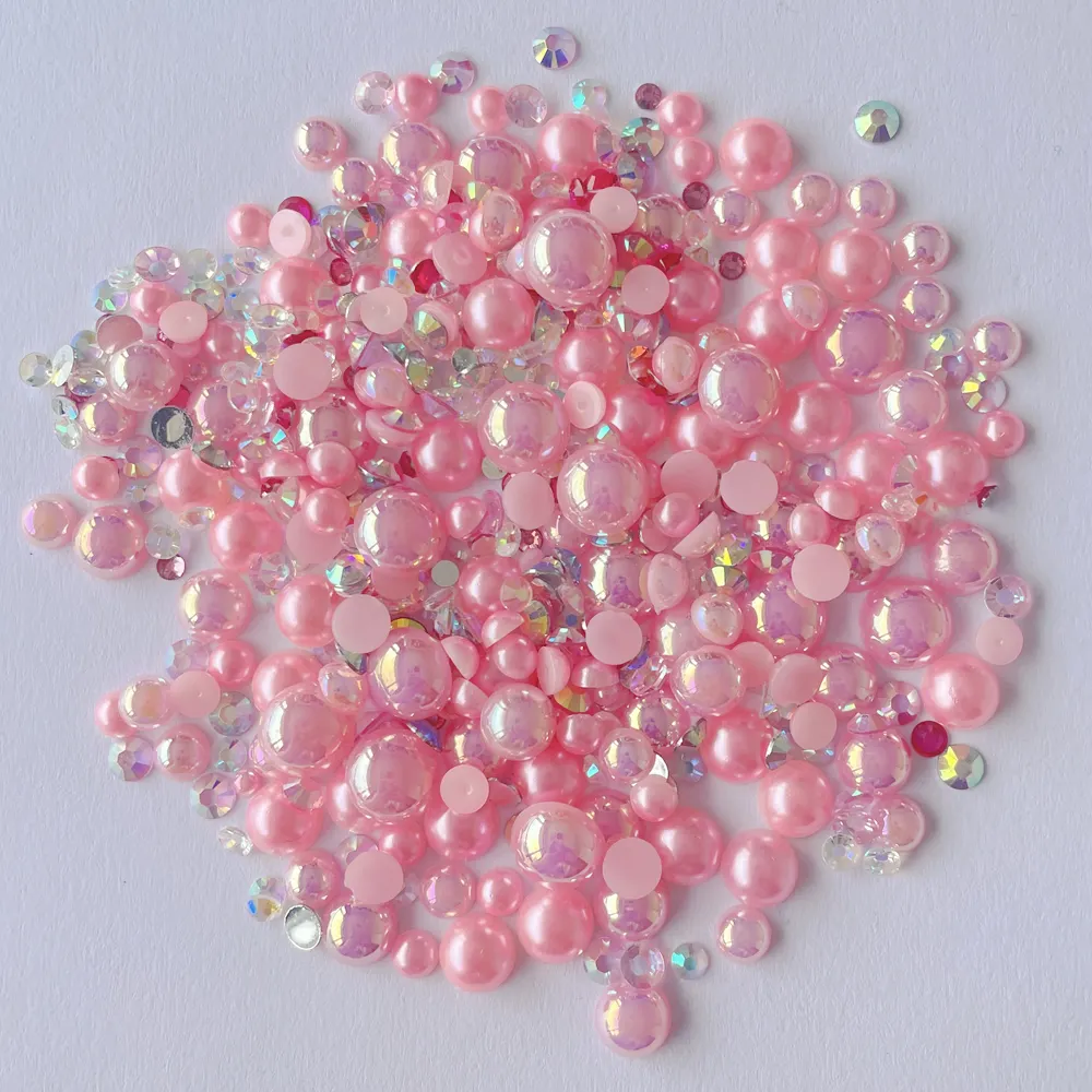 Yantuo colore rosa 3mm-10mm 150g perle Hlaf strass mix di strass con retro piatto resina perla per decorazione fai da te