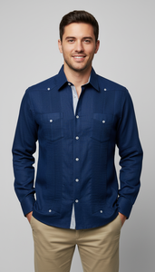 <span class=keywords><strong>Camisas</strong></span> Guayabera de un Solo Pecho y Cuatro Bolsillos <span class=keywords><strong>para</strong></span> Hombre, 100% Lino, <span class=keywords><strong>Camisas</strong></span> de Vestir Casuales de Verano, Manga Larga, Antiencogimiento, Servicio OEM - Product Image 3