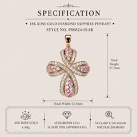 18K Gold Zweifarbiger Gedrehter Kreuzanhänger mit Rosa Saphir und Natürlichem Diamant für Tägliches Tragen, Feiner Religiöser Schmuck für Damen, Mehrfarbiger Edel-Schmuck