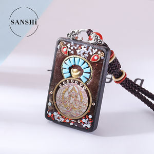 Barang Baru <span class=keywords><strong>Tibet</strong></span> Nepal Thangka Perhiasan Batu Liontin Kayu Buddha Jambhala Kuning - Product Image 2