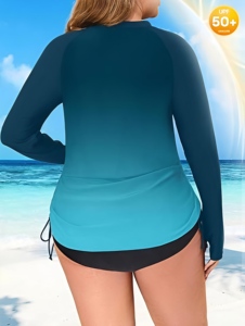 เสื้อคลุมกันแดดแขนยาวแบบสั่งทำพิเศษ UPF <span class=keywords><strong>50</strong></span>+ พร้อมช่องใส่ซิปที่นิ้วโป้ง แห้งเร็ว สำหรับผู้หญิงไซส์พลัส - Product Image 4