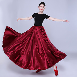 Adult Woman's Satin Silk <strong>Gypsy</strong> Spanish Flamenco <strong>Skirt</strong> 360 Team Belly Dance Stage Performance Wear Big Swing for Autumn Natural - Product Image 5