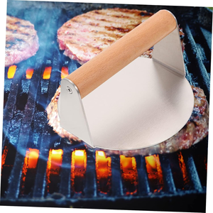 Presse à hamburgers en acier inoxydable de 5,5 pouces, ronde, avec poignée en bois, pour barbecue et usage en cuisine - Product Image 4