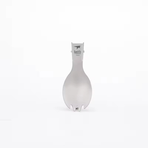 Fourchette-cuillère pliable ultralégère en titane, couverts de camping, manche pliable, design minimaliste sablé, gris argenté - Product Image 4