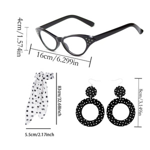 PESENAR Ensemble 3 pièces pour <span class=keywords><strong>femme</strong></span> : Lunettes années <span class=keywords><strong>50</strong></span>, boucles d'oreilles et foulard carré - Product Image 5