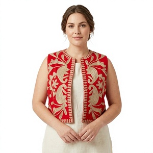 High Quality <b>Summer</b> Knitted Cotton Breathable Reversible Vest <b>Jacket</b> Men <b>Women</b> Unisex Bohemian Style Suzani Hand Embroidery - Product Image 1
