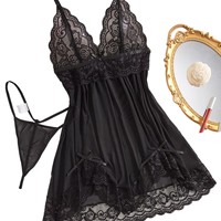 Set Lingerie Bodysuit Wanita Eropa dan Amerika dengan Tali, Bahan Lace Transparan, Ramah Lingkungan, dan Bernapas