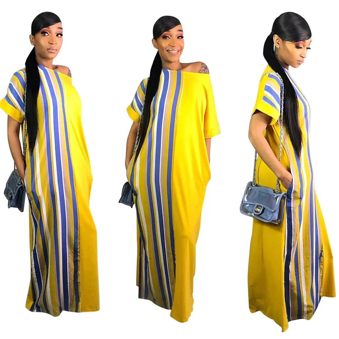 2023 yeni avrupa ve amerikan sınır ötesi kaynaklı kadın giyim moda çizgili gevşek büyük boy uzun etek elbise