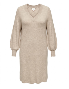 Robe pull en viscose beige chiné pour femme, manches longues, col en V, longueur midi, pour le quotidien, printemps, décontractée - Product Image 2