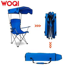 Chaise pliante Woqi avec auvent, structure en aluminium, tissu Oxford bleu, chaise de camping et de jardin d'extérieur, légère et portable - Product Image 1