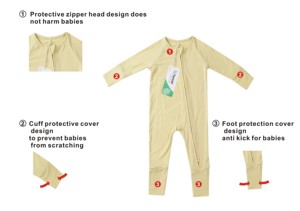 Pelele de bambú con cremallera para bebé, ropa de mameluco para bebé recién <span class=keywords><strong>nacido</strong></span>, tela Natural, ropa de dormir de bambú de Color sólido liso - Product Image 3