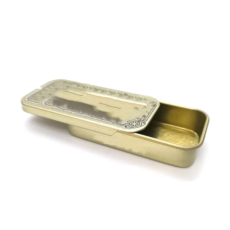 6Ml Kleine Gouden Mint Lippenbalsem Solide Parfum Tin Case Verpakking Slide Top Metalen Rechthoek Tin Kan