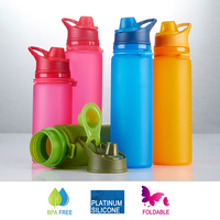 Botella de Agua Plegable Reutilizable, Diseño Deportivo, Material de Silicona Suave y Duradero, Apta para Lavavajillas y Microondas, con Tapa de Paja