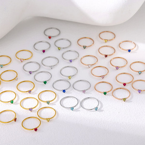 Anillo de Piedra Natalicia Personalizado, Chapado en Oro de 18k, con Zirconia en Forma de Corazón, Anillos de Boda de Acero Inoxidable, Joyería al por Mayor, ALN25122564 - Product Image 4