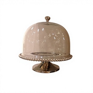 Soporte de cobre para servir alimentos con cúpula de vidrio, soporte redondo para servir postres con cúpula, al por mayor - Product Image 1