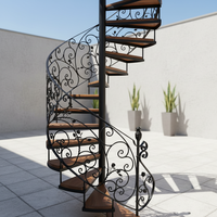 Escalier en colimaçon décoratif en fer forgé, design en arc, pour maison, hôtel, application durable, marches en marbre
