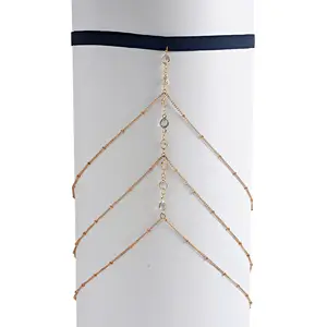Simple Gold Plated Crystal Cross Waist Belt Belly Chain Jewelry Body Chain Sexy Women Zircon Bead Body Chain Jewelry Wholesale