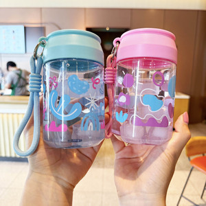 Plastic Beverage Cup 500ml With Rope Cartoon Pattern Water Cup For General Use - Product Image 2