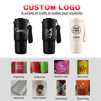 Tasse thermos portable de 25oz pour voiture en acier inoxydable à double paroi, bouteille d'eau de sport étanche, tasse à café, pailles