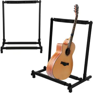 מתקפל גיטרה מחזיק Rack Stand יכול להחזיק 3 גיטרות תצוגת אחסון Stand עבור אוניברסלי רב גיטרה רצפת Stand ברזל מתלה