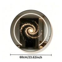 Miroir LED Spirale Galaxie à Cadre Noir Rond, Miroir Mural Intelligent de Salle de Bain avec Éclairage Arrière Anti-Buée Tactile et Décoratif