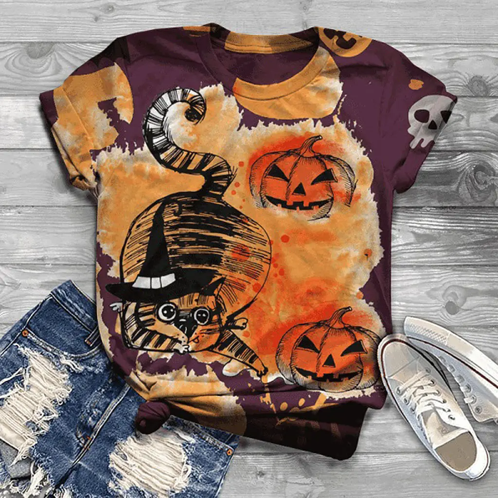 ハロウィーンのTシャツコスチュームフクロウパンプキンヘッドプリントファミリー大人の子供漫画ブラウスルーズフィットプラスサイズのTシャツ