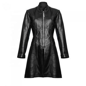 Manteau en cuir sur toute la longueur Manteau long à la cheville Trench Matrix Fashion Made in Pakistan Femmes Doux Noir Coton Remplissage Décontracté - Product Image 4