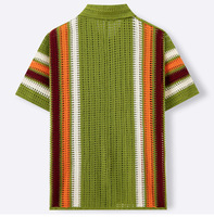 OEM Sommer Atmungsaktiver Gestreifter Knopf-Cardigan mit Halben Ärmeln Lässiger Lockerer Herren-Strickpullover Top Jumper Pullover